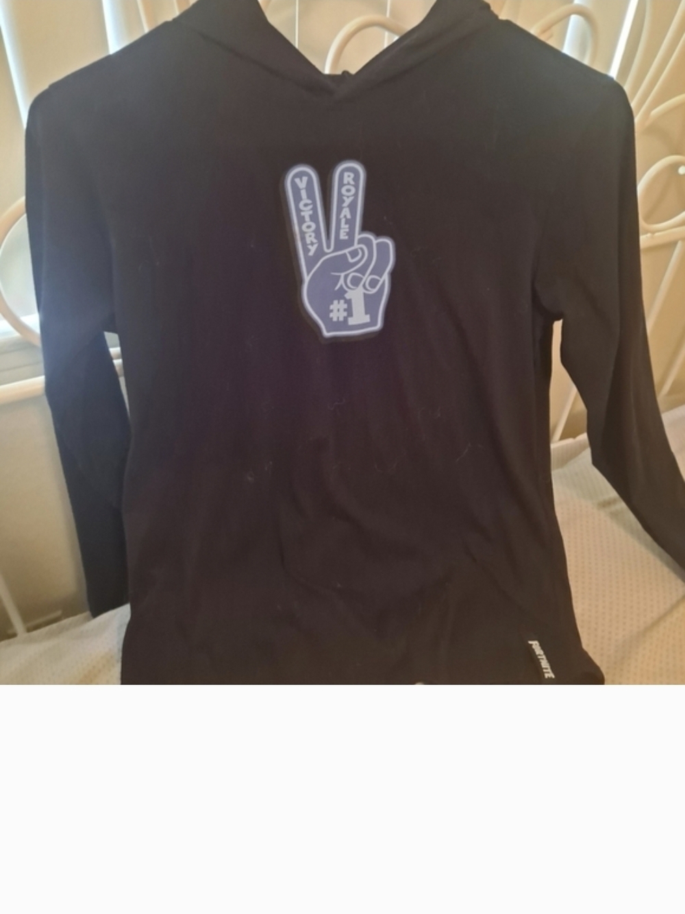 Kids Black Hooded Top with Blue Peace Hand Graphic